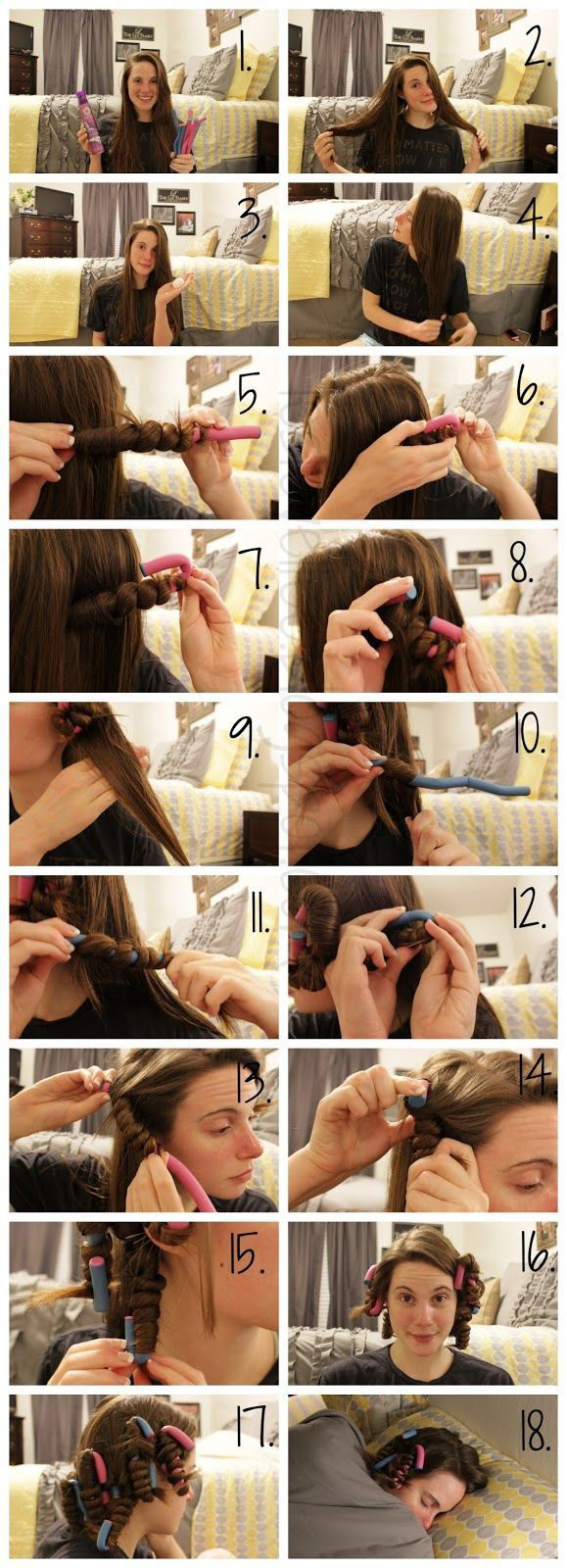 Use soft rollers for curls overnight