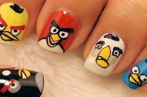 Beautiful angry bird nail design