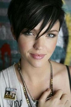 Short black hair with blonde highlights