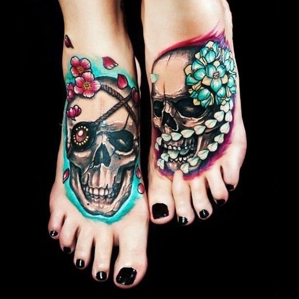 Foot skull tattoo