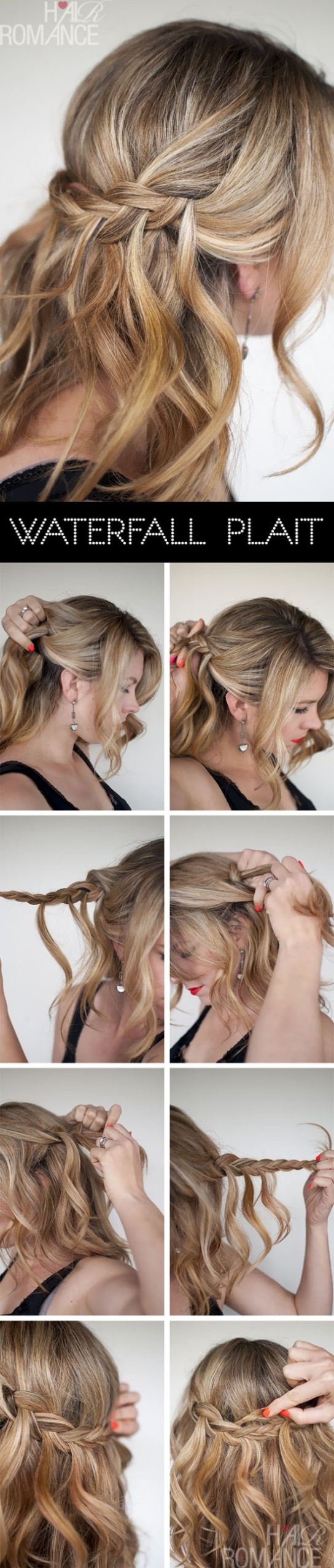 DIY waterfall braid hairstyle over