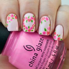 Beautiful light pink rose nail art design