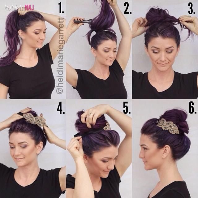 Loose twisted updo for purple hair