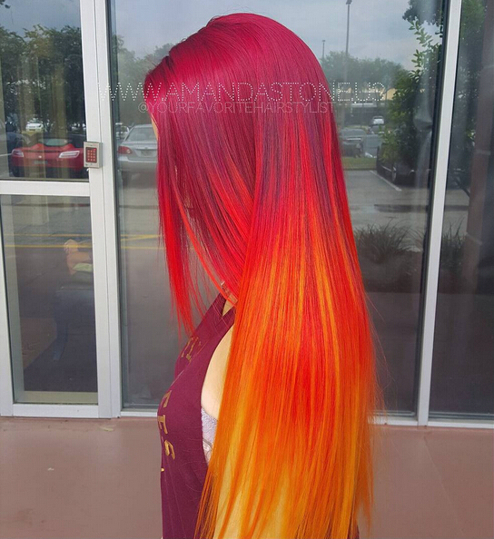 Long sleek hairstyle for orange hair