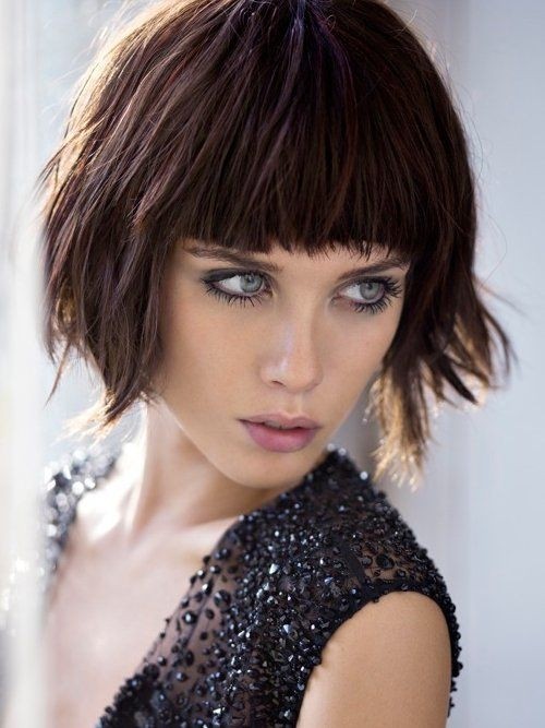 Short bob hairstyle with blunt bangs