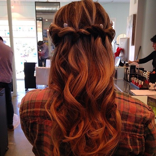 Red ombre waterfall braid