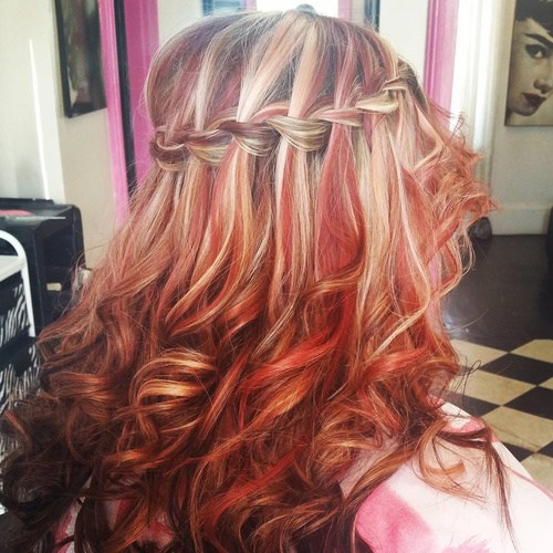 Waterfall braid for highlighted hair