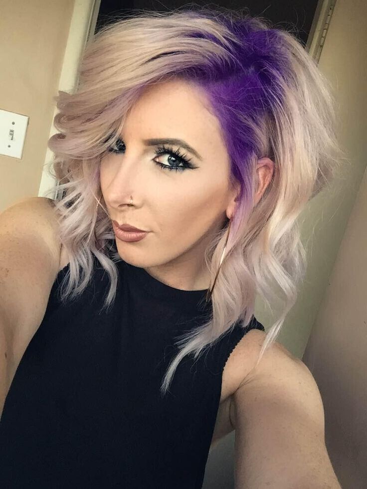 Blonde and purple wavy bob hairstyle