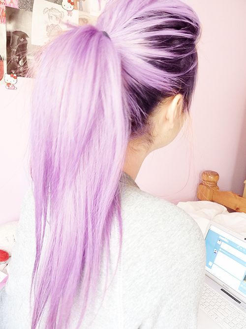Simple ponytail hairstyle for purple hair