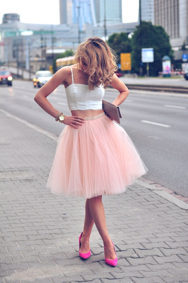 Rose quartz tulle skirt