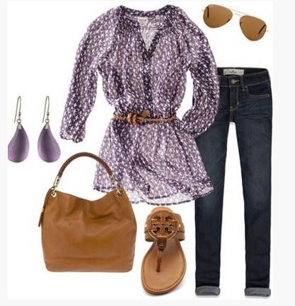 Sweet spring outfit, blouse with animal motif and brown sandals