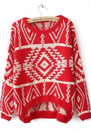Red geometric sweater with long sleeves