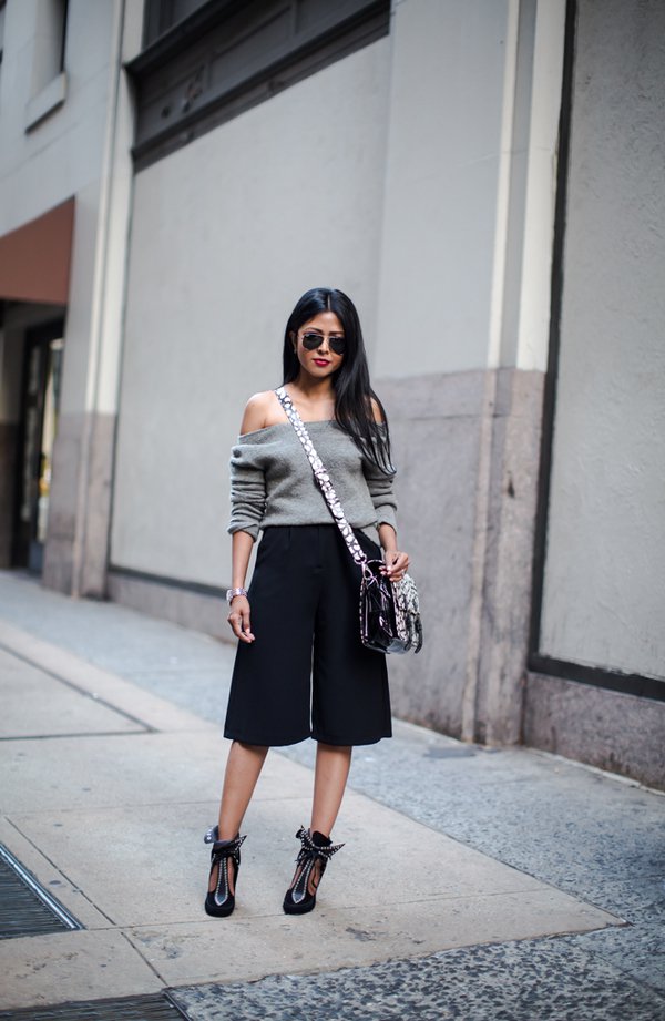 strapless gray sweater over