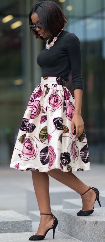 black top flower skirt via