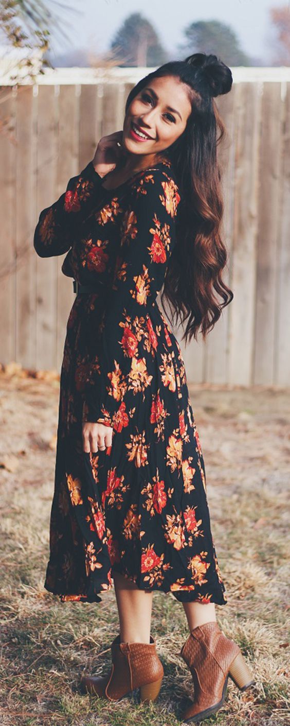 Floral dress and boots over
