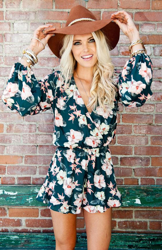 Long sleeve floral overalls via