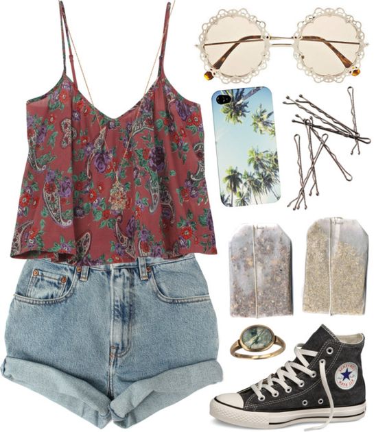 Floral top and rolled shorts over