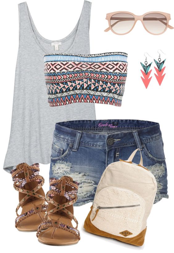 Gray top and torn shorts over
