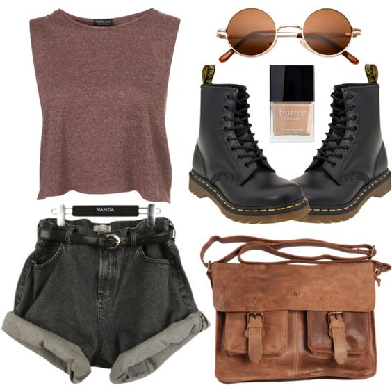 Brown crop top and black shorts over