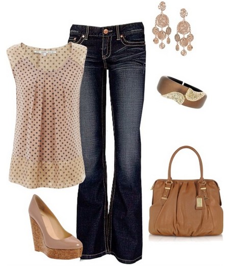 Polka dot top, bright and bare wedges
