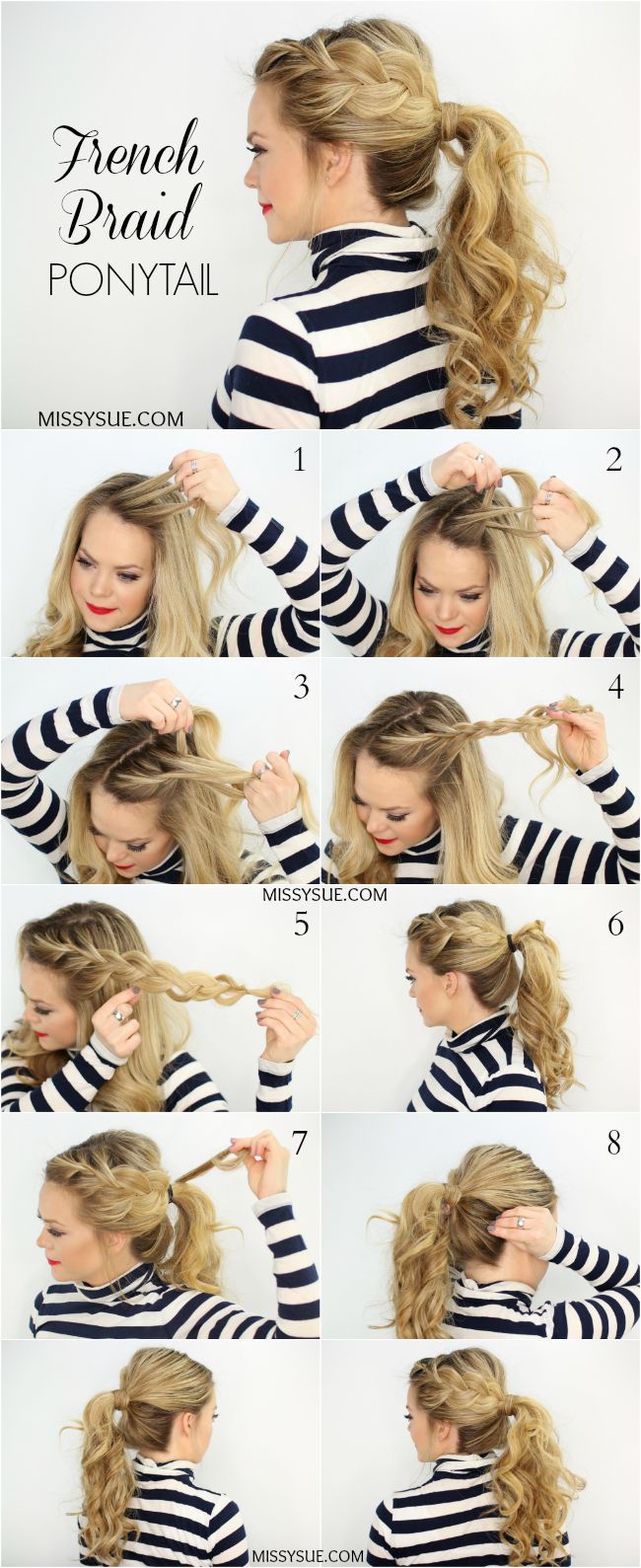 Page French Braid Ponytail Hairstyle Tutorial