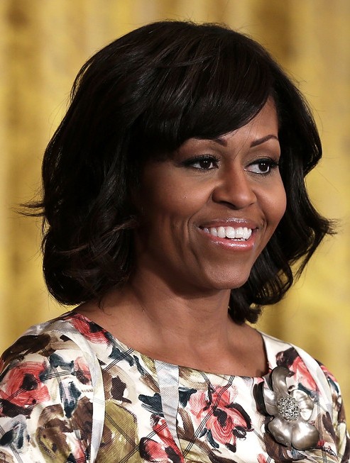 2014 Michelle Obama Medium Hairstyles: Large Wavy Hairstyle for Black Women