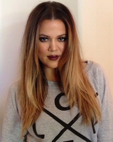 2014 Khloe Kardashian hairstyles: middle part hairstyle for long hair