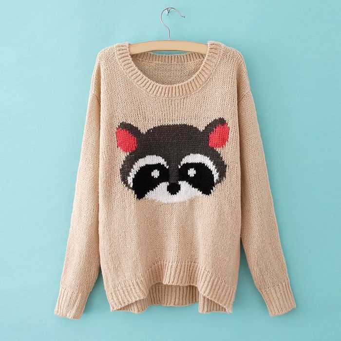 Relaxed bear print long sleeve plus size sweater for women 2014