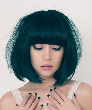Pretty black bob hairstyle with blunt bangs