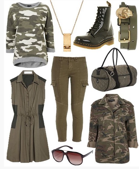 Military outfit idea for spring 2014, camo knit top and half-calf boots