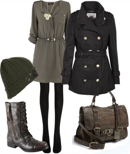 Military outfit idea for spring 2014, olive green sweater and pea coat
