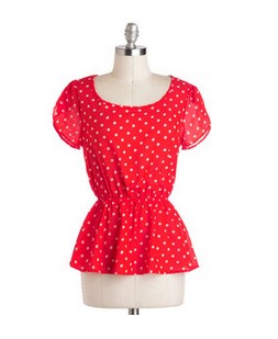 Tea and trumpet top, polka dot, red