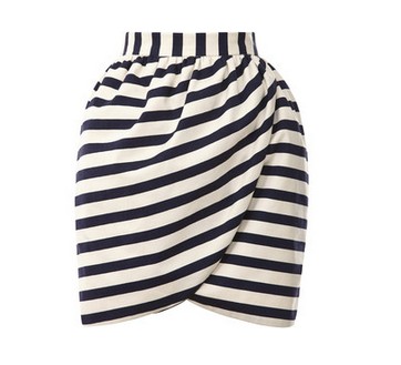 Striped mini wrap skirt by Harvey Faircloth, black and white