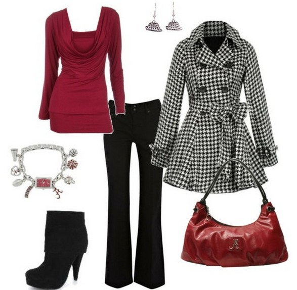 Warm and cozy outfit combinations for winter, checkered peacoat, jeans and black ankle boots