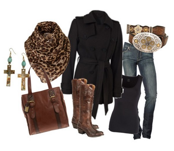 Warm and cozy outfit combinations for winter, black peacoat, jeans and knee-length boots