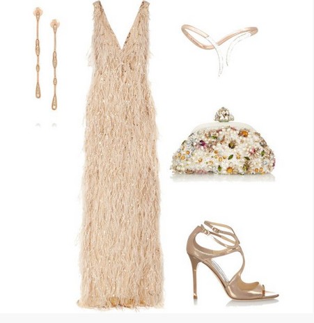 A wonderful combination for the New Year look, long evening dress with pumps