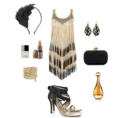 A nude and black combination for the New Year look, cocktail dress with black pumps