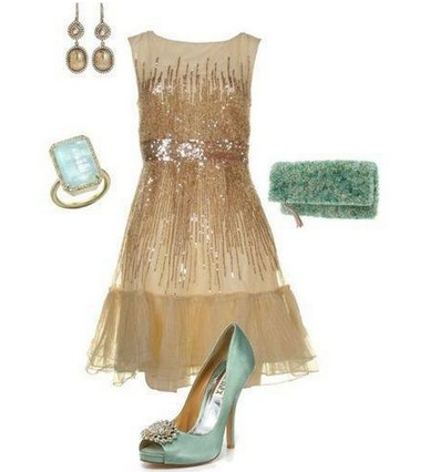 A shinny combination for the New Year look, pink sequin coset dress with blue pumps