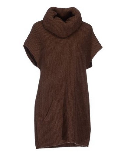 RALPH LAUREN Short dress, turtleneck, cable stitch, brown
