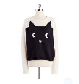 PATTERSON J. KINCAID meow sweater - black and white sweater
