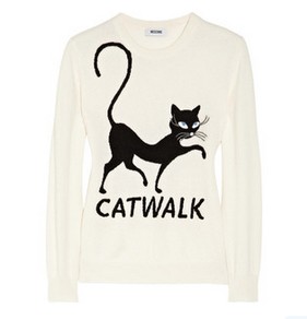 Moschino Cheap and chic embroidered cat black and white sweaters