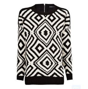 MANGO sweater with geometric pattern - black and white sweater