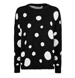 Maxi Polka-Dot Loose-Fit Sweater Black and White Sweater