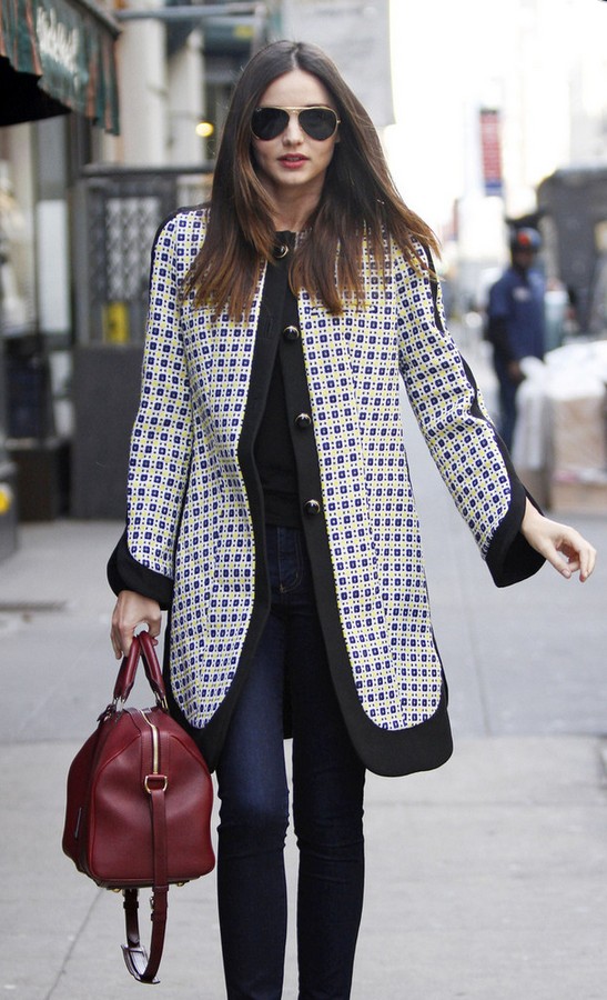 Miranda Kerr swing jacket with black and white print