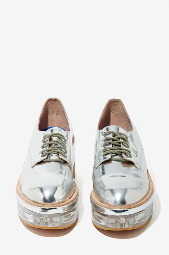 Silver platform oxford shoes