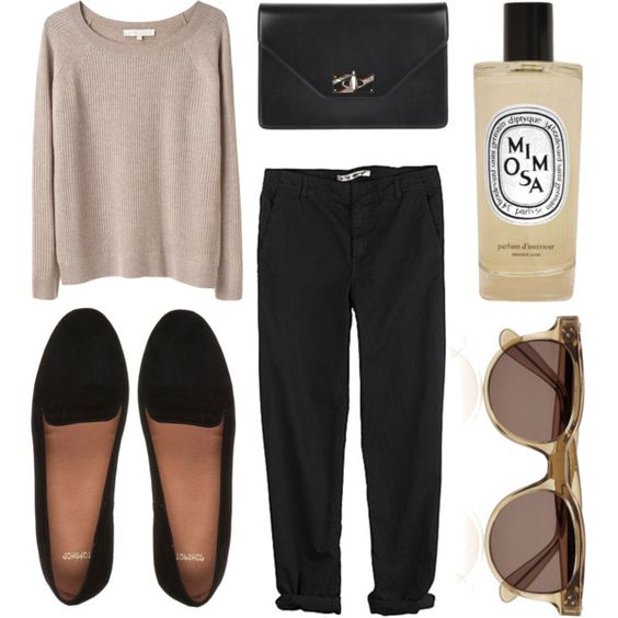 Sweaters, black pants and black flats