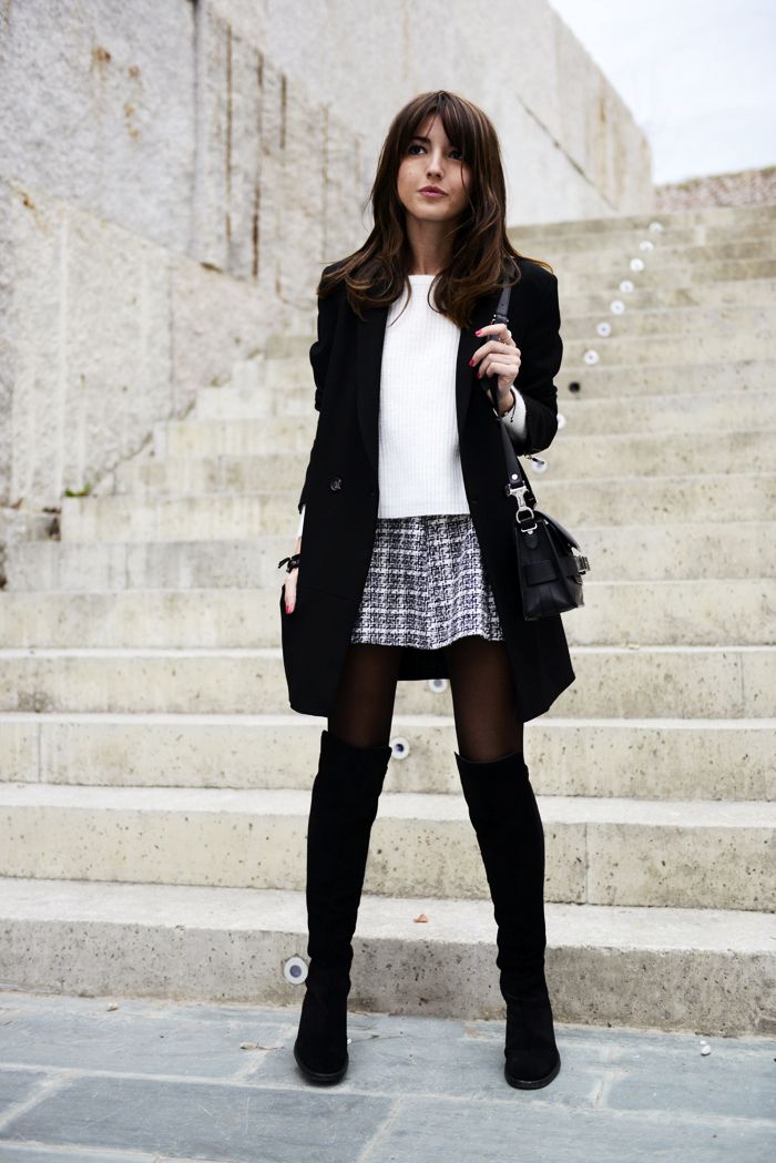 Skirt, sweater and knee high boots