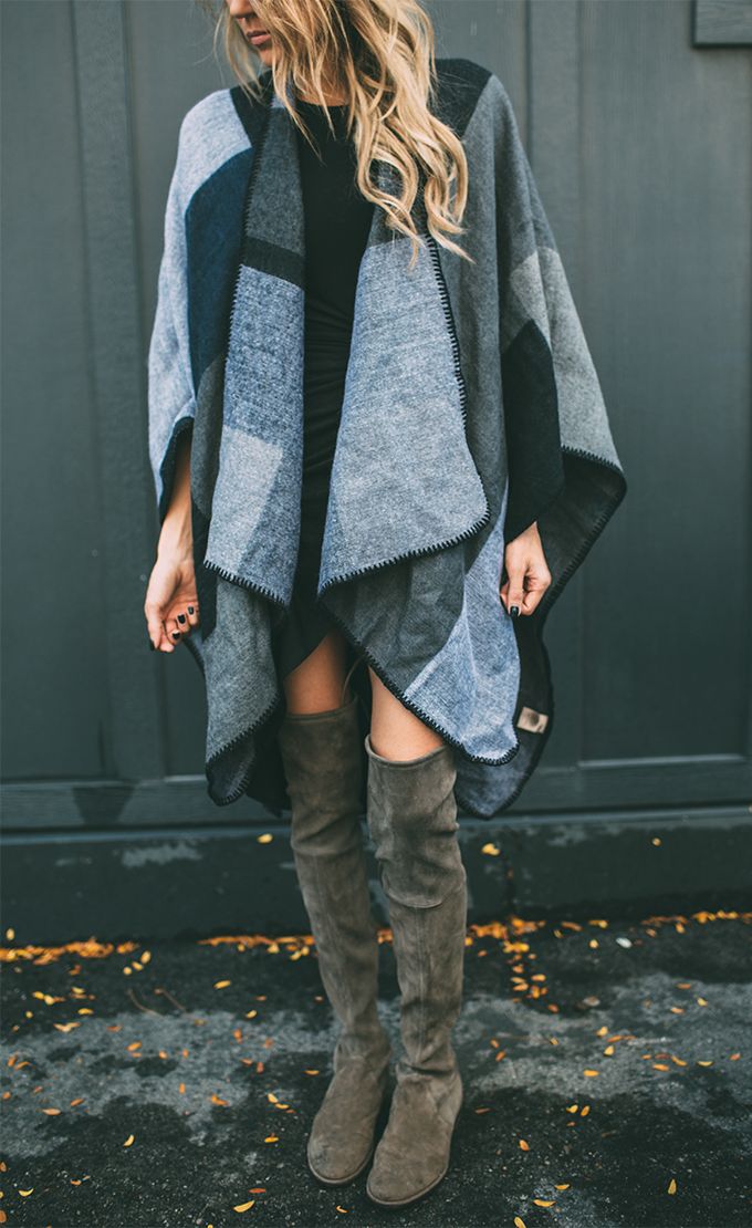 Casual cape and knee high boots