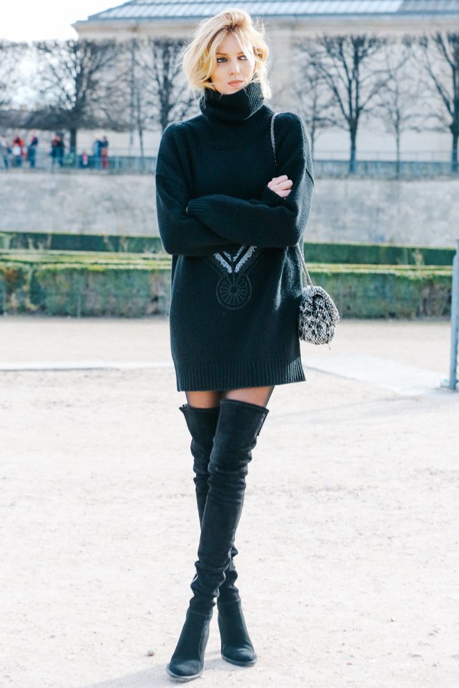 Turtleneck sweater and knee high boots