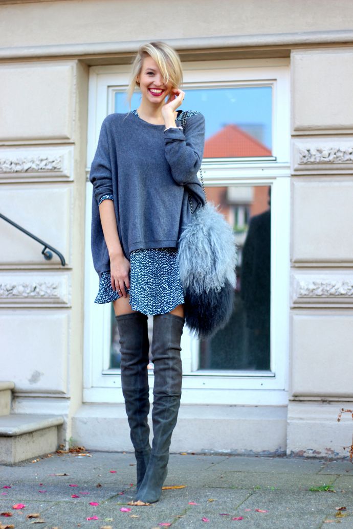 Oversized t-shirt and knee high boots